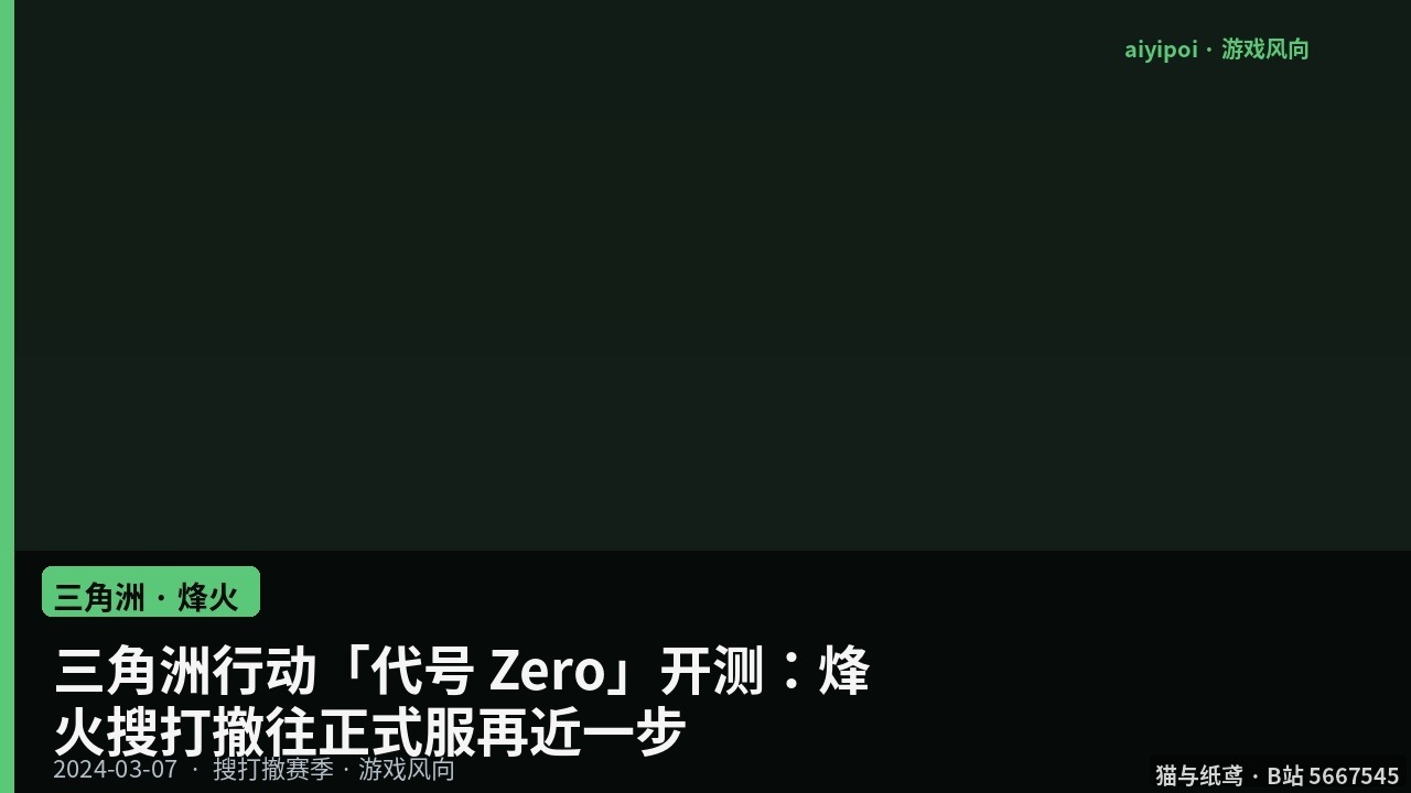 三角洲行动「代号 Zero」开测：烽火搜打撤往正式服再近一步
