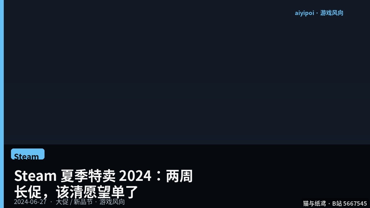 Steam 夏季特卖 2024：6 月 27 日–7 月 11 日，法环 / 帕鲁等现史低