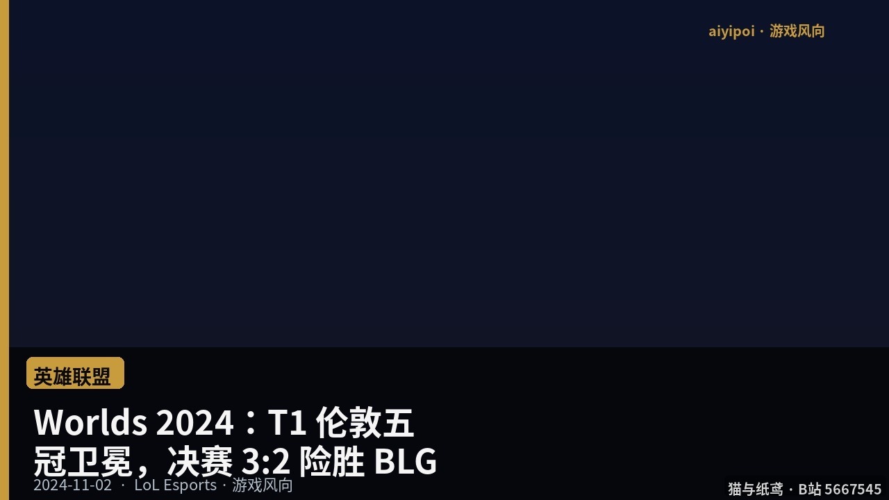Worlds 2024：T1 伦敦五冠卫冕，决赛 3:2 险胜 BLG