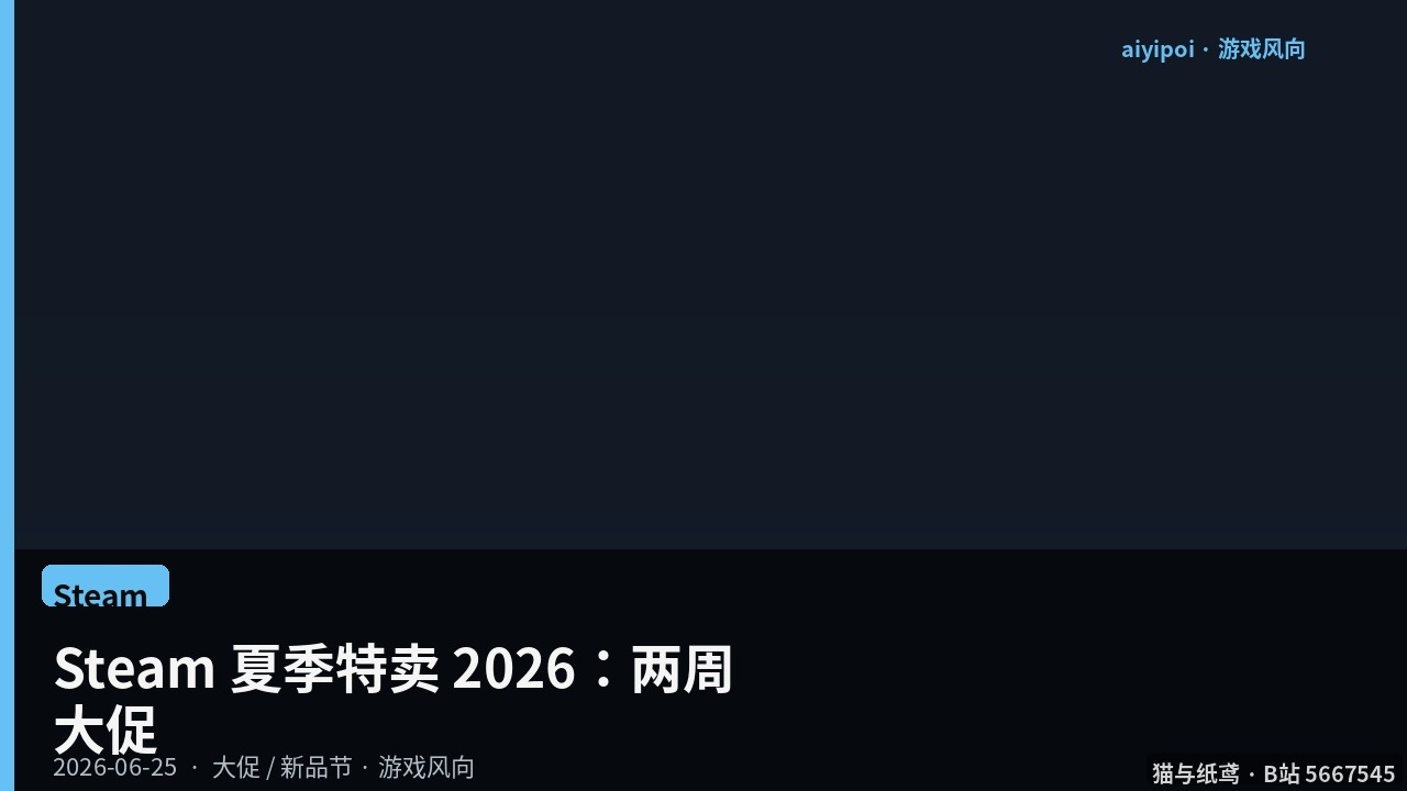 Steam 夏季特卖 2026：6 月 25 日–7 月 9 日